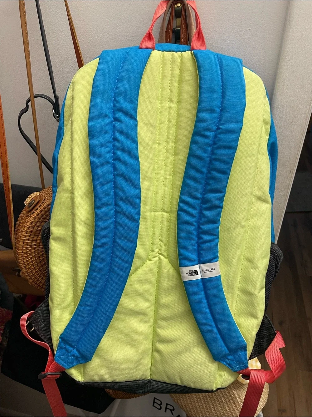 The North Face Blue and Lime 'Wise Guy' Backpack with Red Accent